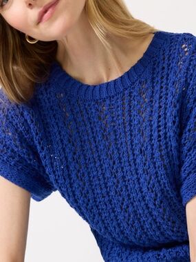 Z Supply Open-Knit Short Sleeve Sweater in Royal Blue